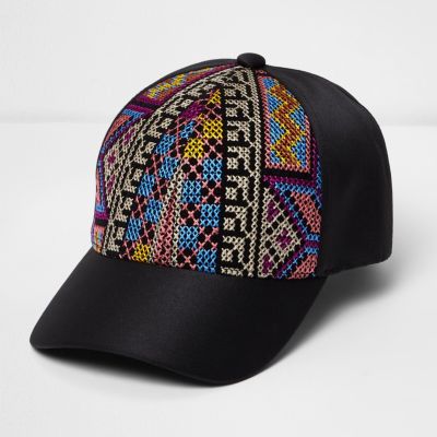 Black aztec embroidered cap